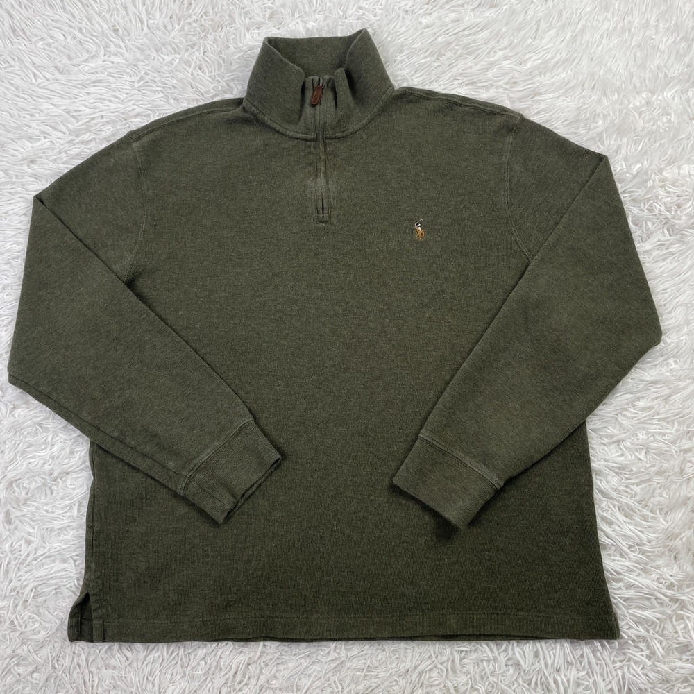 Polo Ralph Lauren Sweater Mens Large Green Estate Ribbed 1/4 Zip Knit Pony L